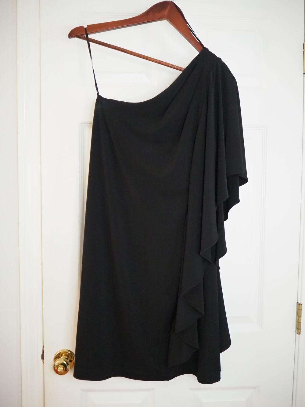 Allen Schwartz Prive Black One Shoulder Ruffle Cocktail Dress Womens M